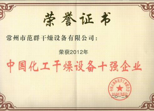 我公司被评为“中国化工干燥设备十强企业”和“中国化工